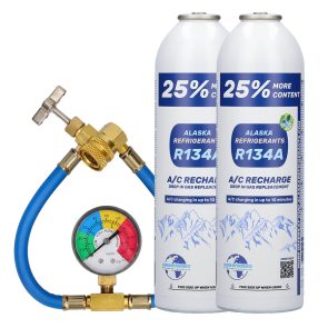 Dupla készlet - Alaska Refrigerants R134a helyettesítő klímagáz járművekhez + cső és mérőóra