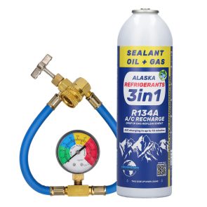 3in1 Alaska Refrigerants R134a helyettesítő klímagáz, PAG 100 olaj, tömítő + cső és mérőóra