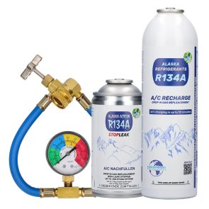 Alaska Refrigerants R134a helyettesítő klímagáz járművekhez + szivárgástömitő + cső és mérőóra